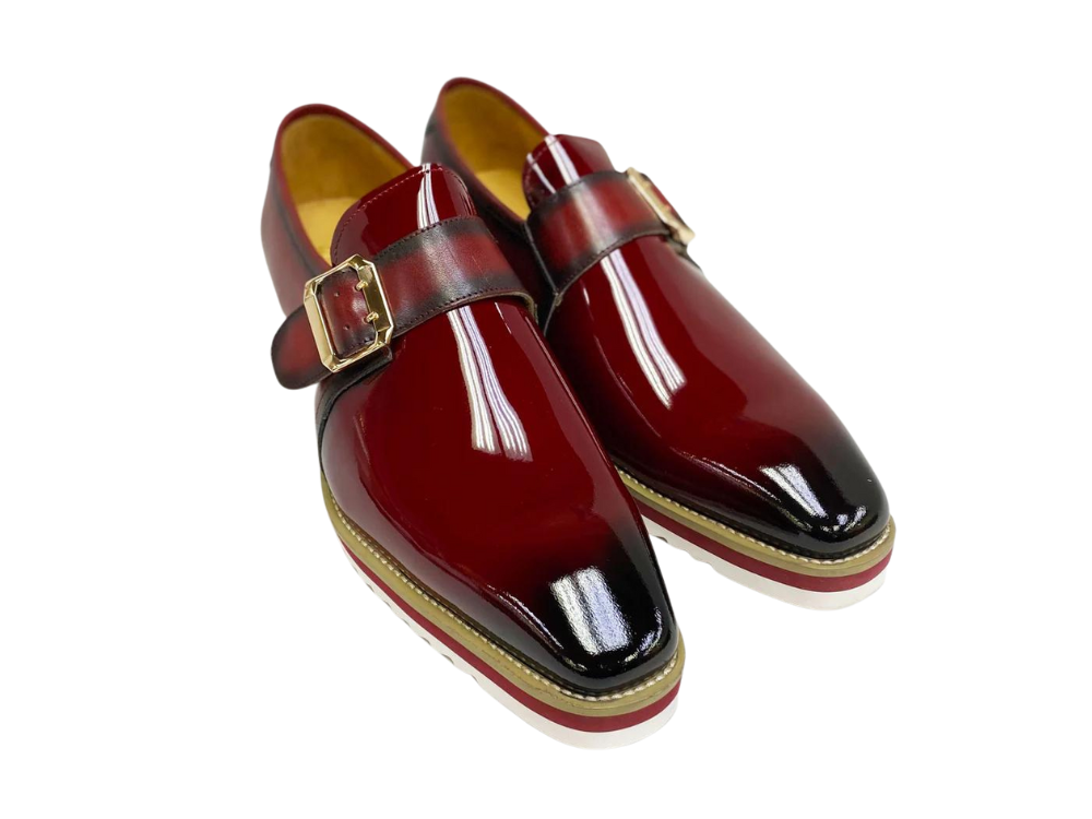 Superbes chaussures à boucle en cuir verni - Bordeaux