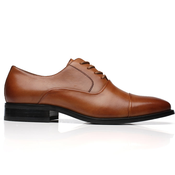 Zapatos de vestir con cordones y punta redonda para hombre - Coñac 