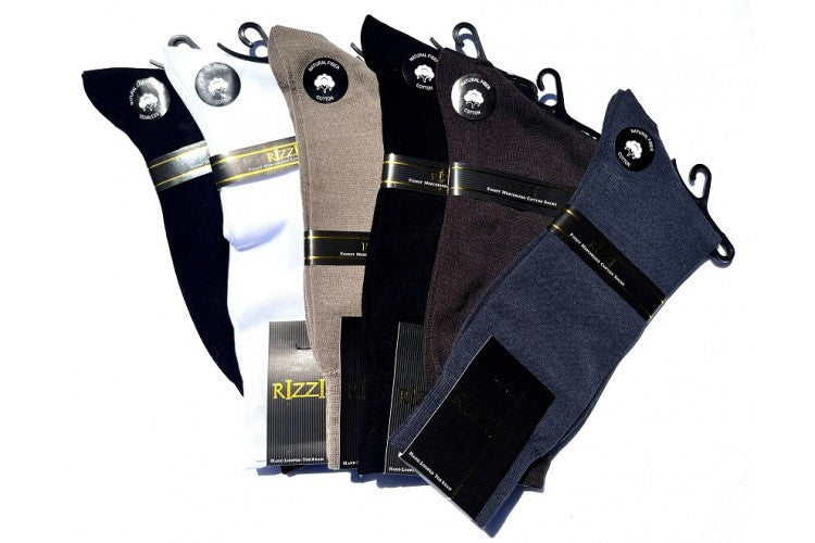 Calcetines de vestir Rizzi para hombre, 100 % algodón mercerizado, de color liso